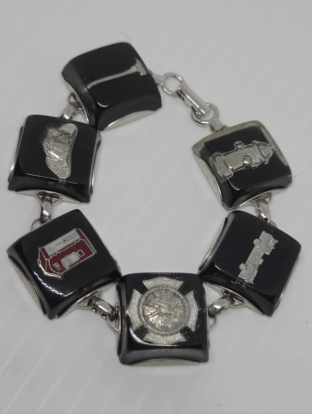 Vintage Lucite Fire & Rescue Themed Bracelet Firefighter